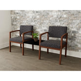 Lenox Wood Waiting Reception 2 Chairs Wood Frame with Black Laminate Connecting Center Table