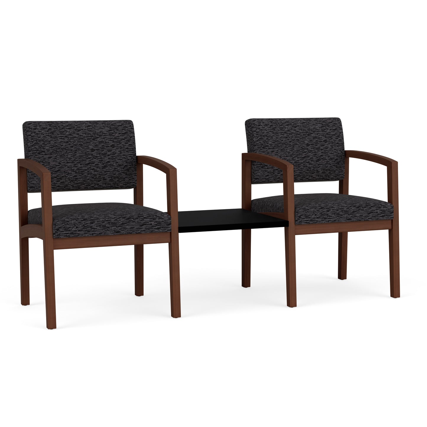 Lenox Wood Waiting Reception 2 Chairs Wood Frame with Black Laminate Connecting Center Table