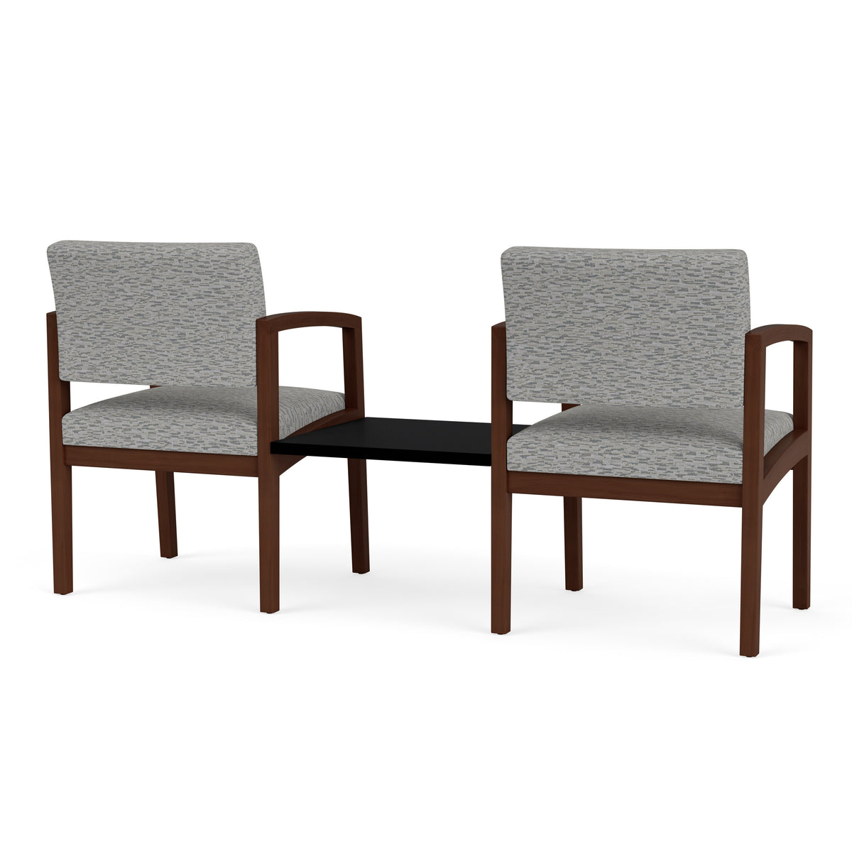 Lenox Wood Waiting Reception 2 Chairs Wood Frame with Black Laminate Connecting Center Table