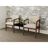 Lenox Wood Waiting Reception 2 Chairs Wood Frame with Black Laminate Connecting Center Table
