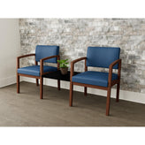 Lenox Wood Waiting Reception 2 Chairs Wood Frame with Black Laminate Connecting Center Table