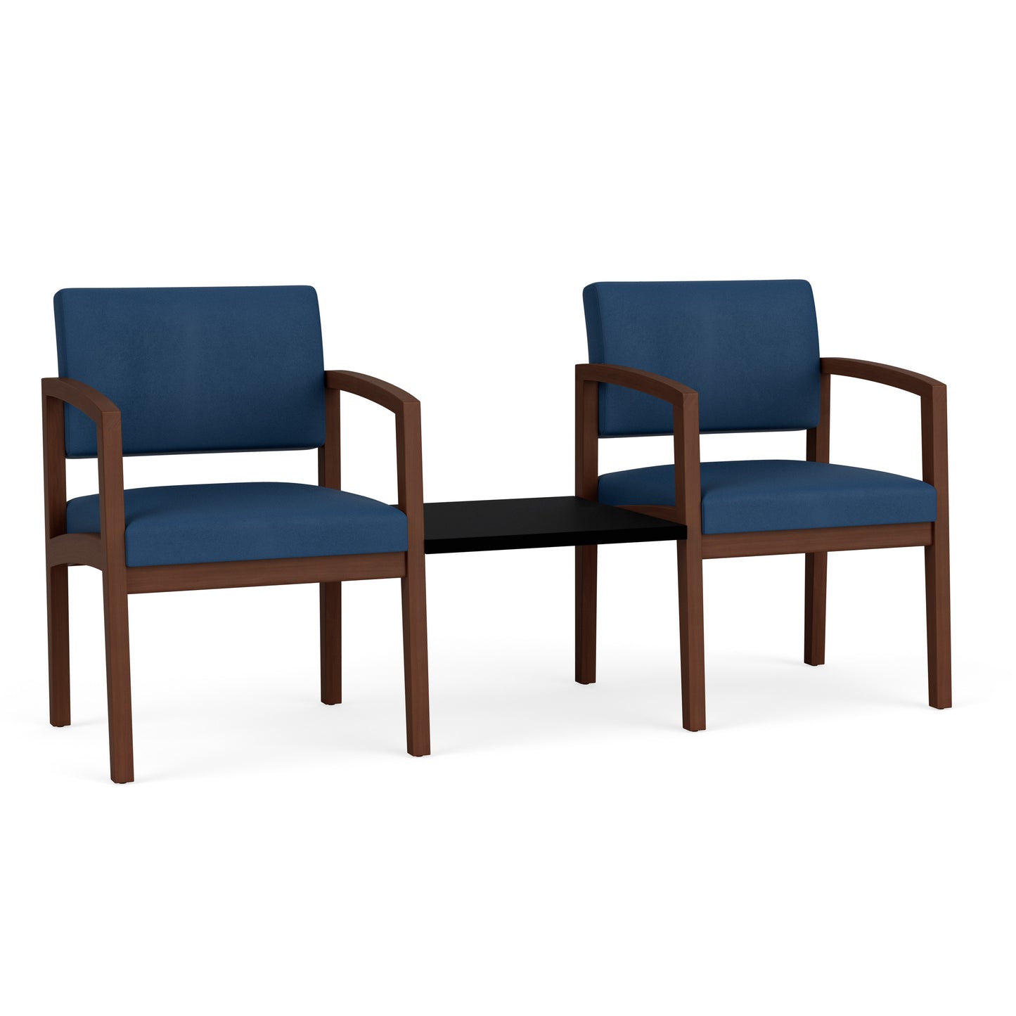 Lenox Wood Waiting Reception 2 Chairs Wood Frame with Black Laminate Connecting Center Table