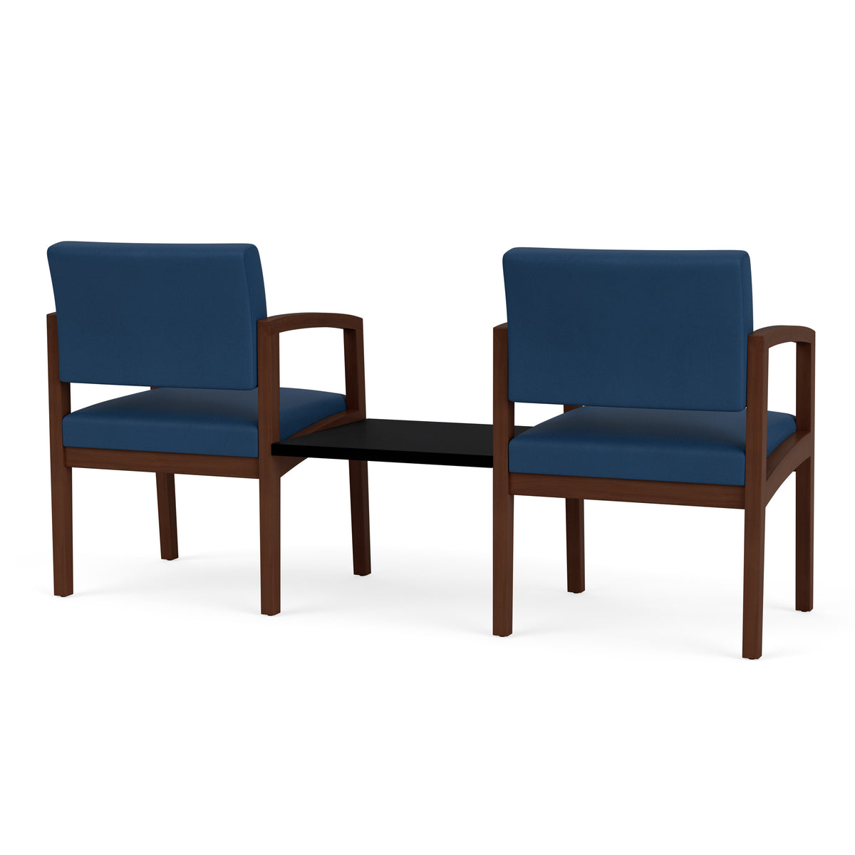 Lenox Wood Waiting Reception 2 Chairs Wood Frame with Black Laminate Connecting Center Table