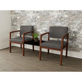 Lenox Wood Waiting Reception 2 Chairs Wood Frame with Black Laminate Connecting Center Table