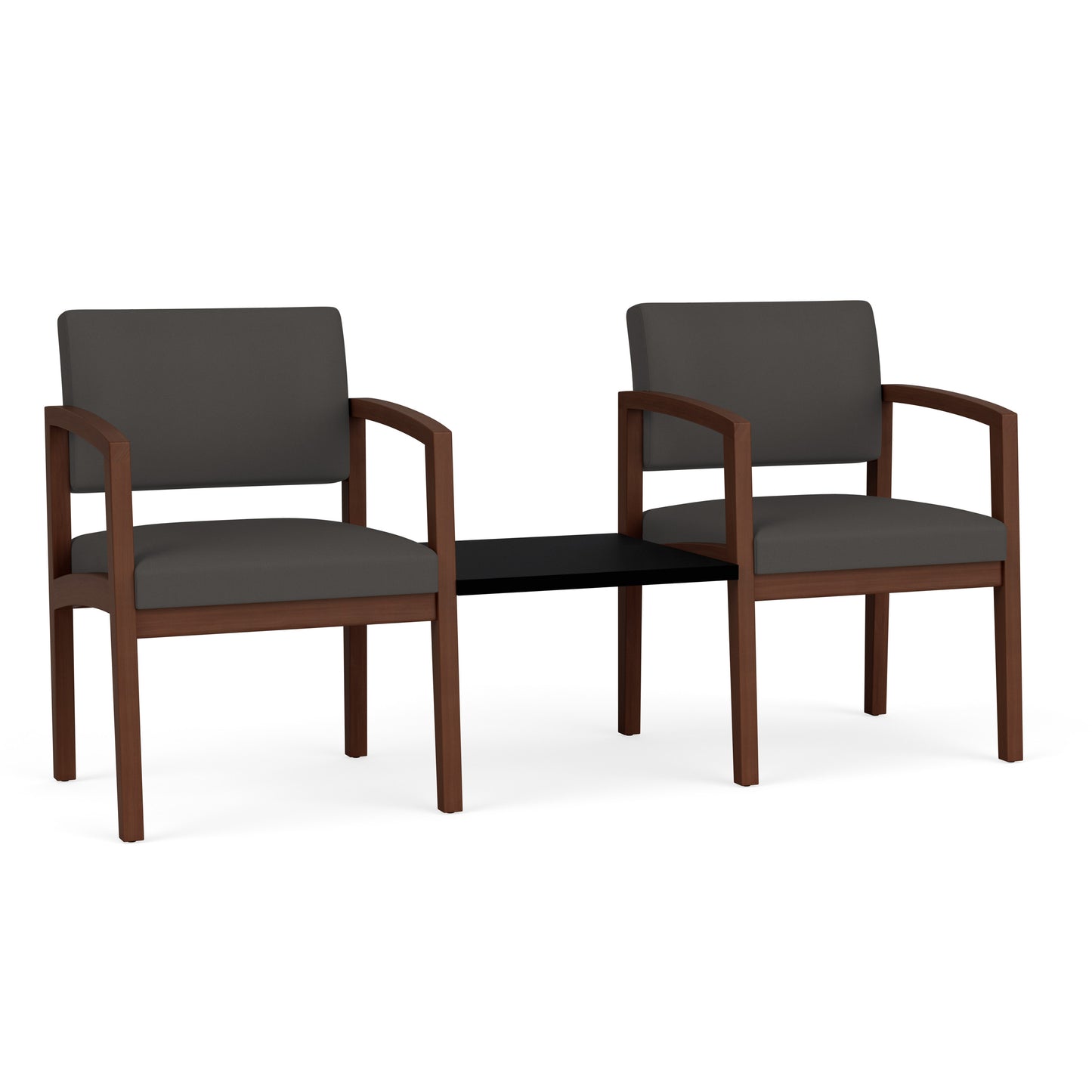 Lenox Wood Waiting Reception 2 Chairs Wood Frame with Black Laminate Connecting Center Table