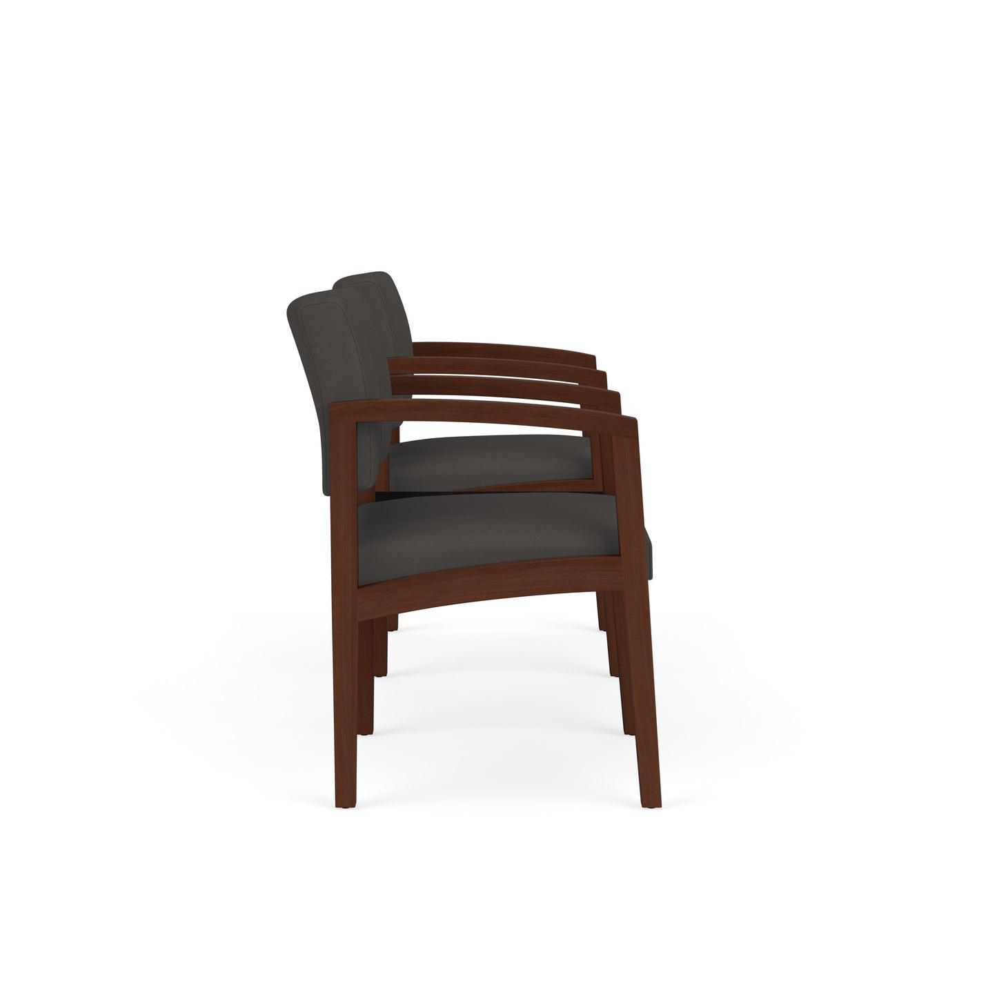 Lenox Wood Waiting Reception 2 Chairs Wood Frame with Black Laminate Connecting Center Table