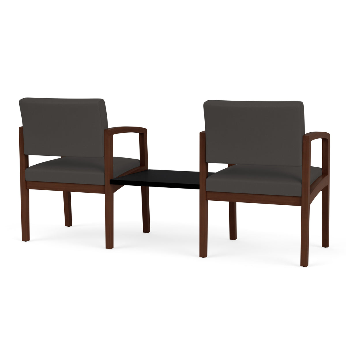 Lenox Wood Waiting Reception 2 Chairs Wood Frame with Black Laminate Connecting Center Table