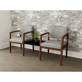 Lenox Wood Waiting Reception 2 Chairs Wood Frame with Black Laminate Connecting Center Table