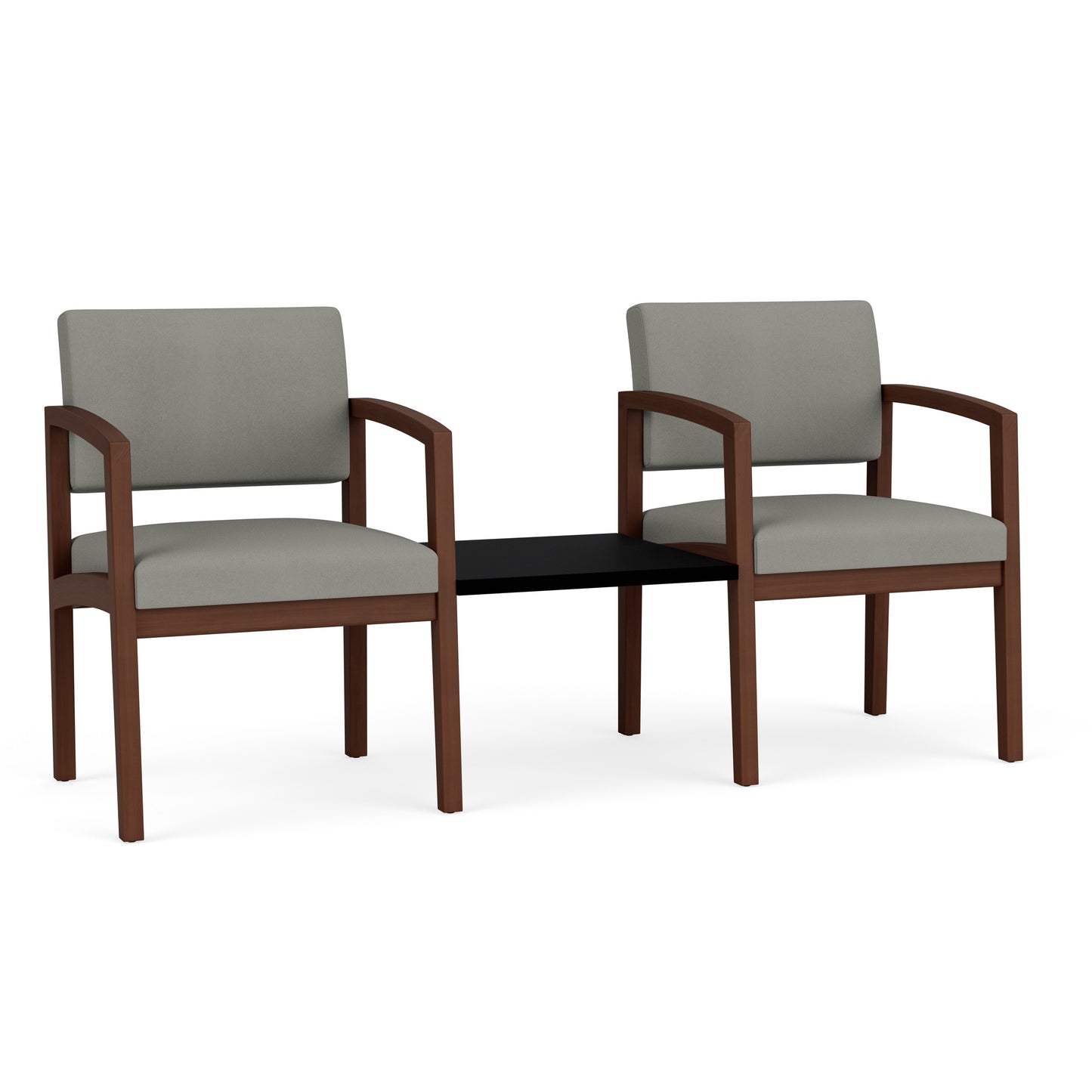 Lenox Wood Waiting Reception 2 Chairs Wood Frame with Black Laminate Connecting Center Table