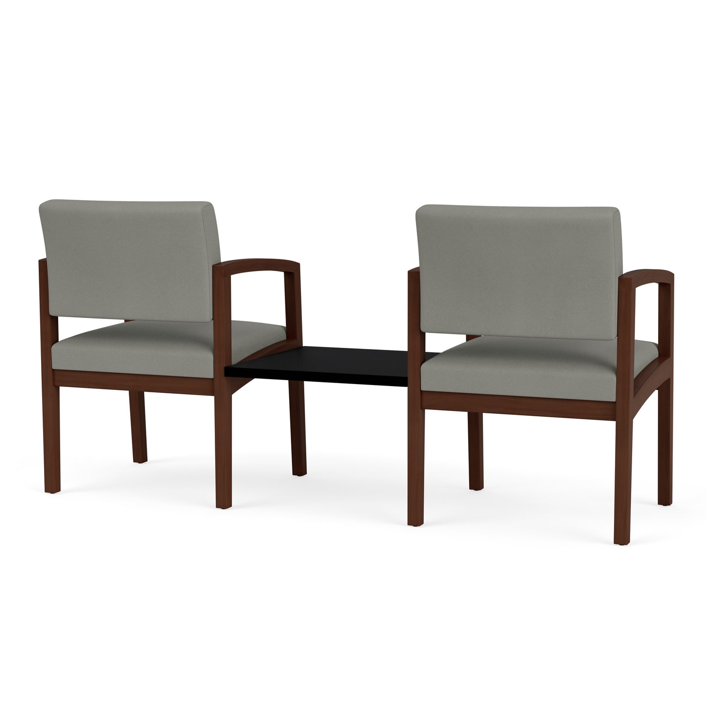 Lenox Wood Waiting Reception 2 Chairs Wood Frame with Black Laminate Connecting Center Table