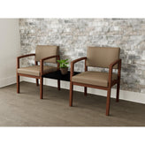 Lenox Wood Waiting Reception 2 Chairs Wood Frame with Black Laminate Connecting Center Table