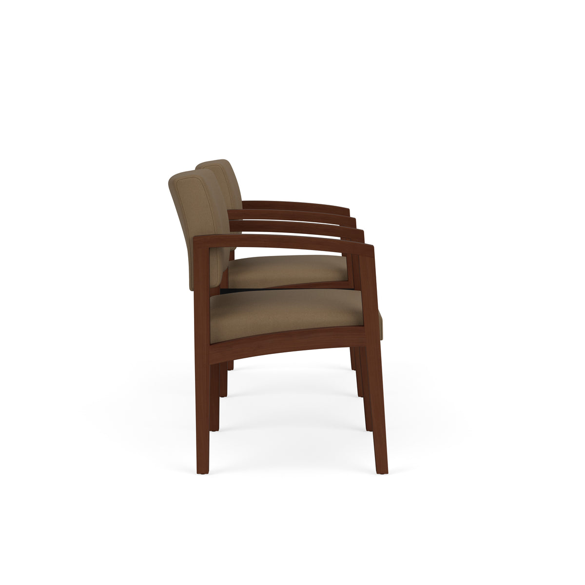 Lenox Wood Waiting Reception 2 Chairs Wood Frame with Black Laminate Connecting Center Table