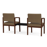 Lenox Wood Waiting Reception 2 Chairs Wood Frame with Black Laminate Connecting Center Table