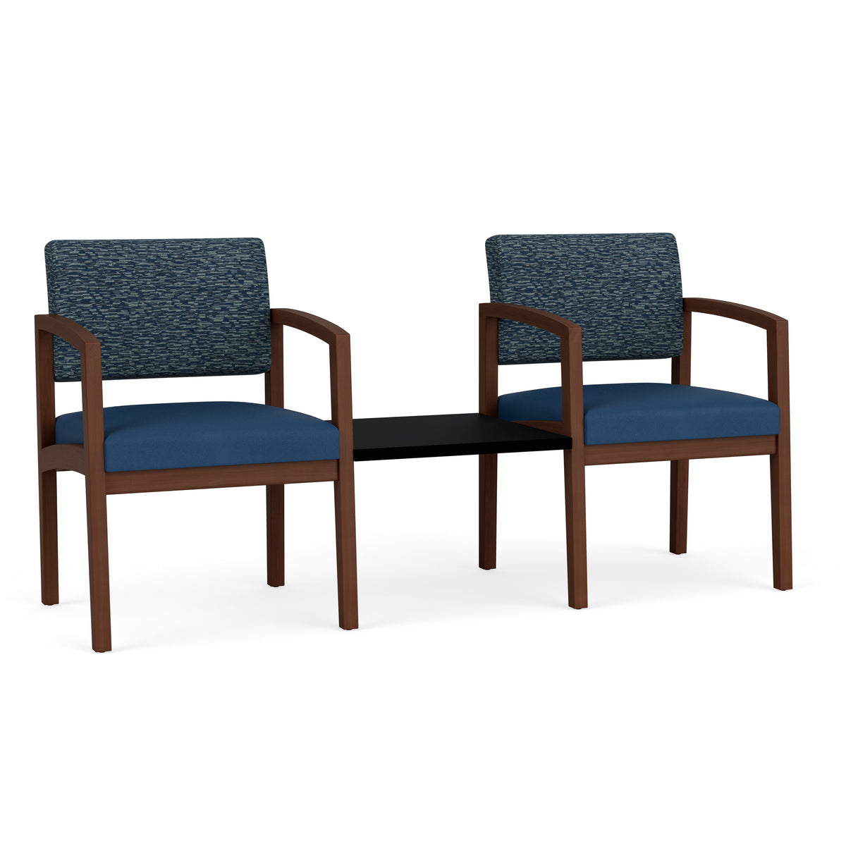 Lenox Wood Waiting Reception 2 Chairs Wood Frame with Black Laminate Connecting Center Table