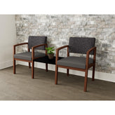 Lenox Wood Waiting Reception 2 Chairs Wood Frame with Black Laminate Connecting Center Table