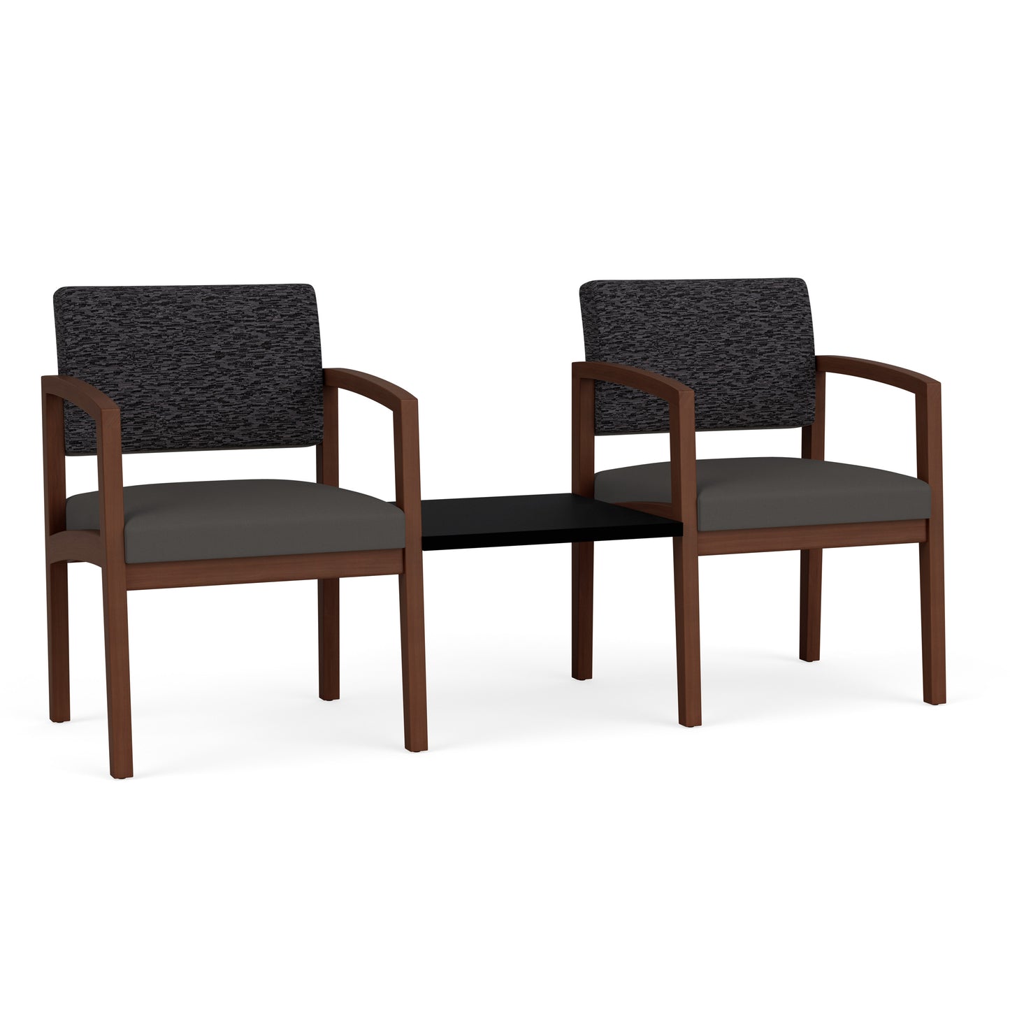 Lenox Wood Waiting Reception 2 Chairs Wood Frame with Black Laminate Connecting Center Table