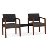 Lenox Wood Waiting Reception 2 Chairs Wood Frame with Black Laminate Connecting Center Table