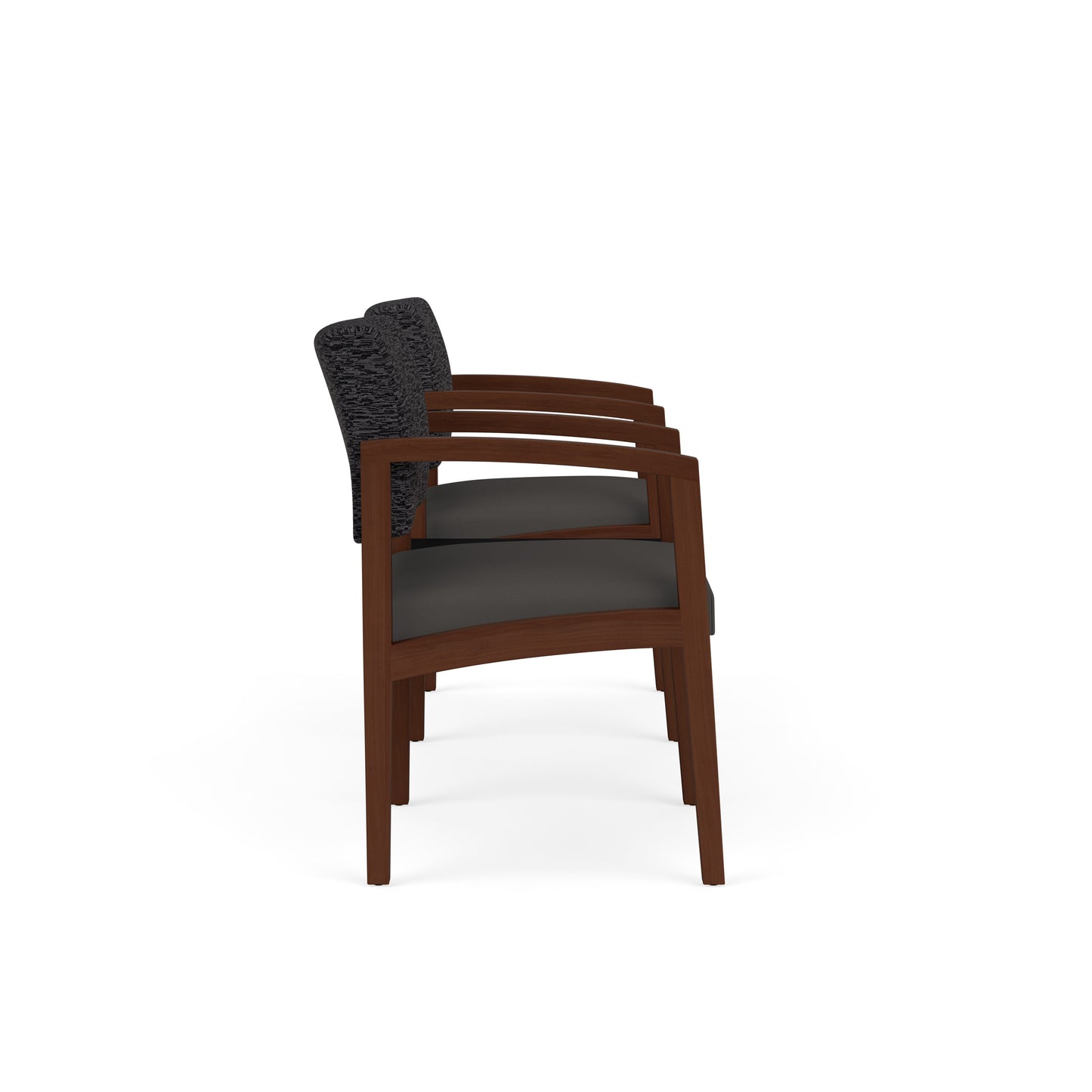 Lenox Wood Waiting Reception 2 Chairs Wood Frame with Black Laminate Connecting Center Table