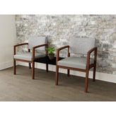 Lenox Wood Waiting Reception 2 Chairs Wood Frame with Black Laminate Connecting Center Table
