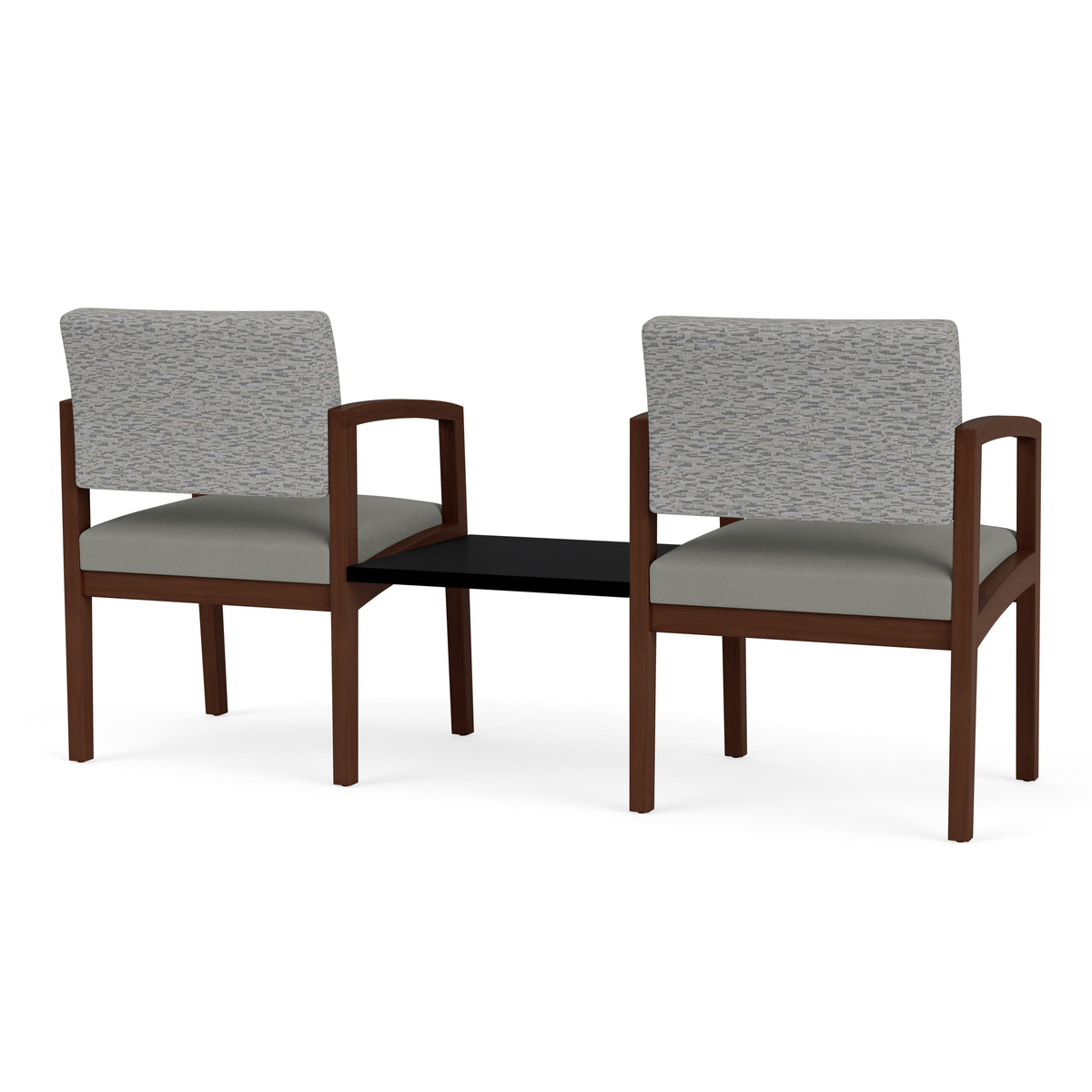 Lenox Wood Waiting Reception 2 Chairs Wood Frame with Black Laminate Connecting Center Table
