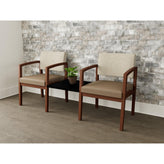 Lenox Wood Waiting Reception 2 Chairs Wood Frame with Black Laminate Connecting Center Table