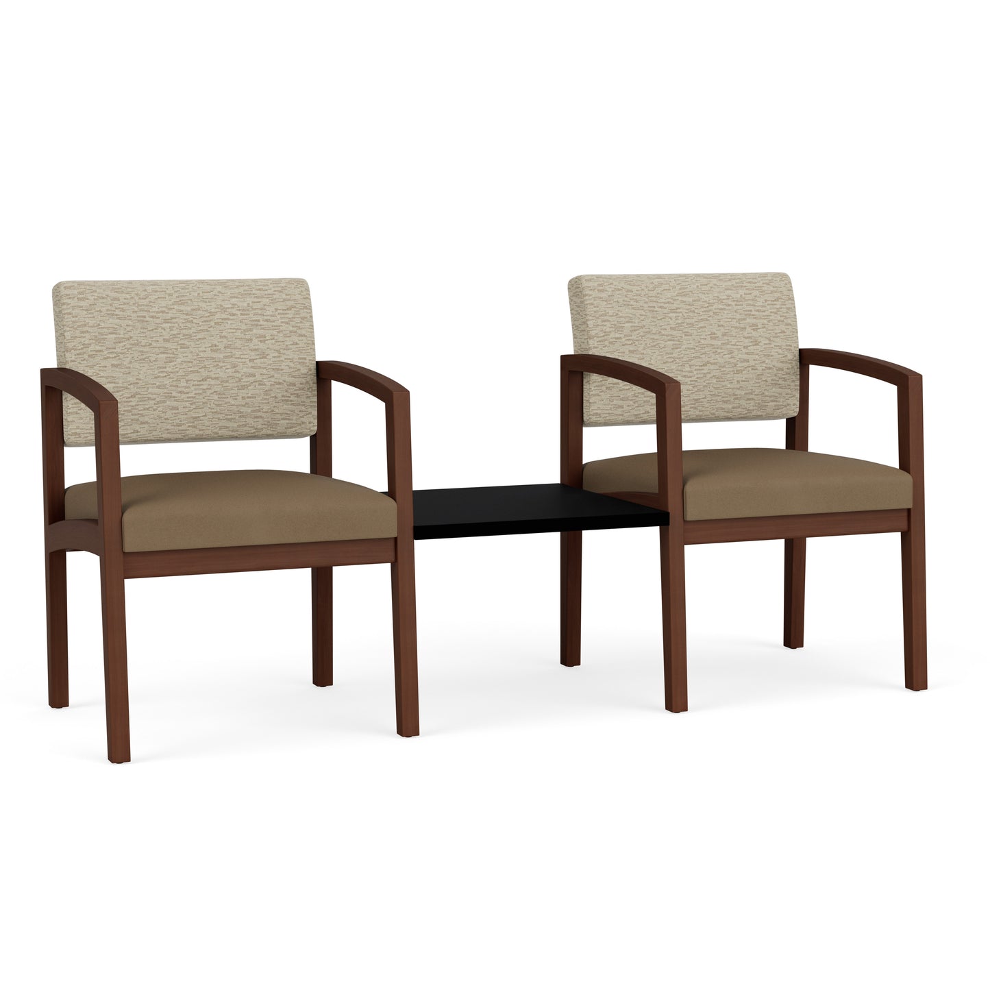 Lenox Wood Waiting Reception 2 Chairs Wood Frame with Black Laminate Connecting Center Table