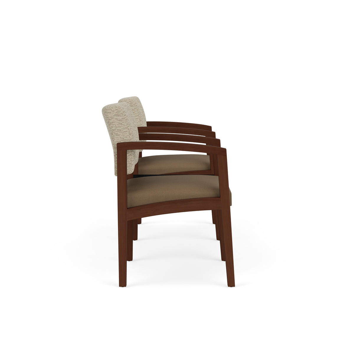 Lenox Wood Waiting Reception 2 Chairs Wood Frame with Black Laminate Connecting Center Table