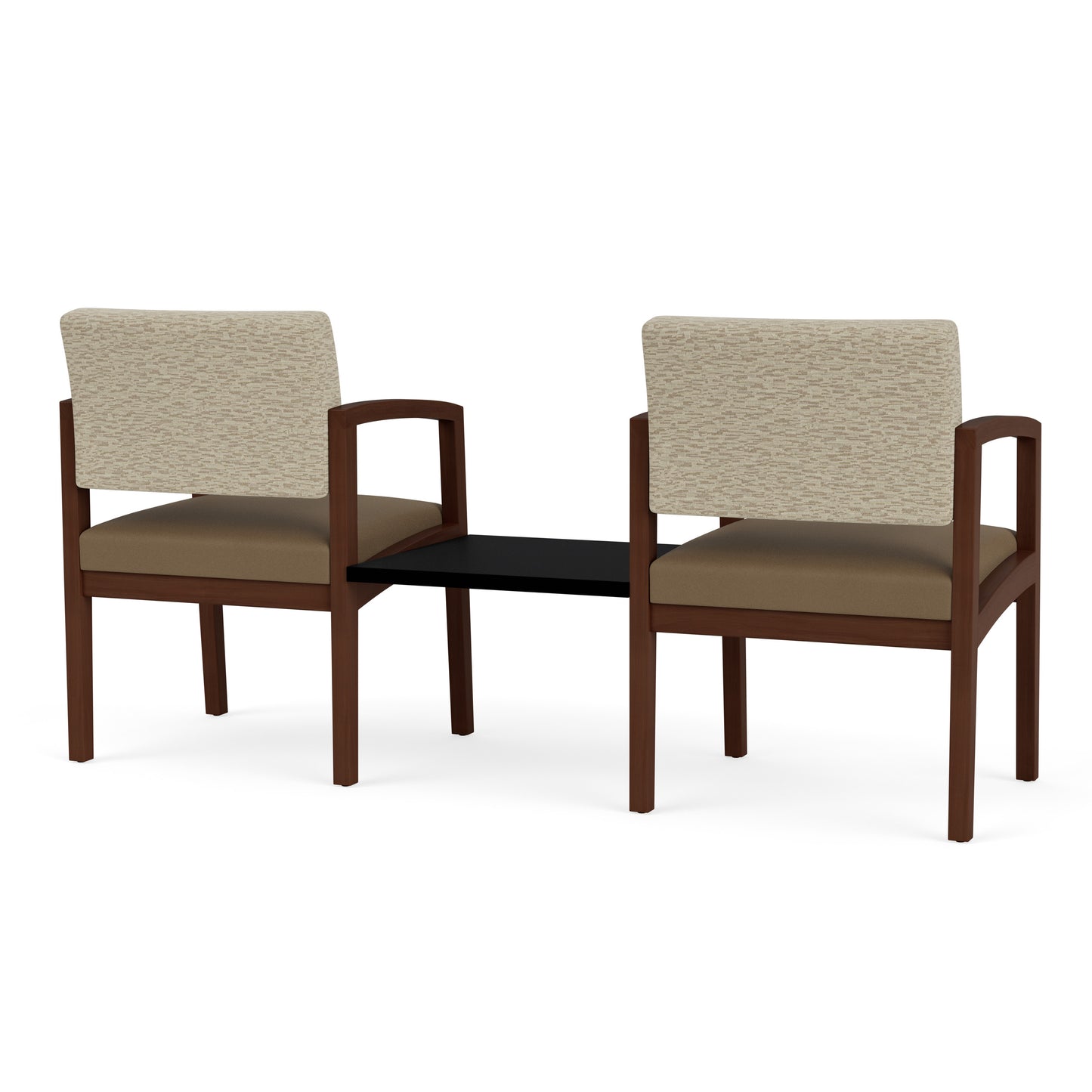 Lenox Wood Waiting Reception 2 Chairs Wood Frame with Black Laminate Connecting Center Table