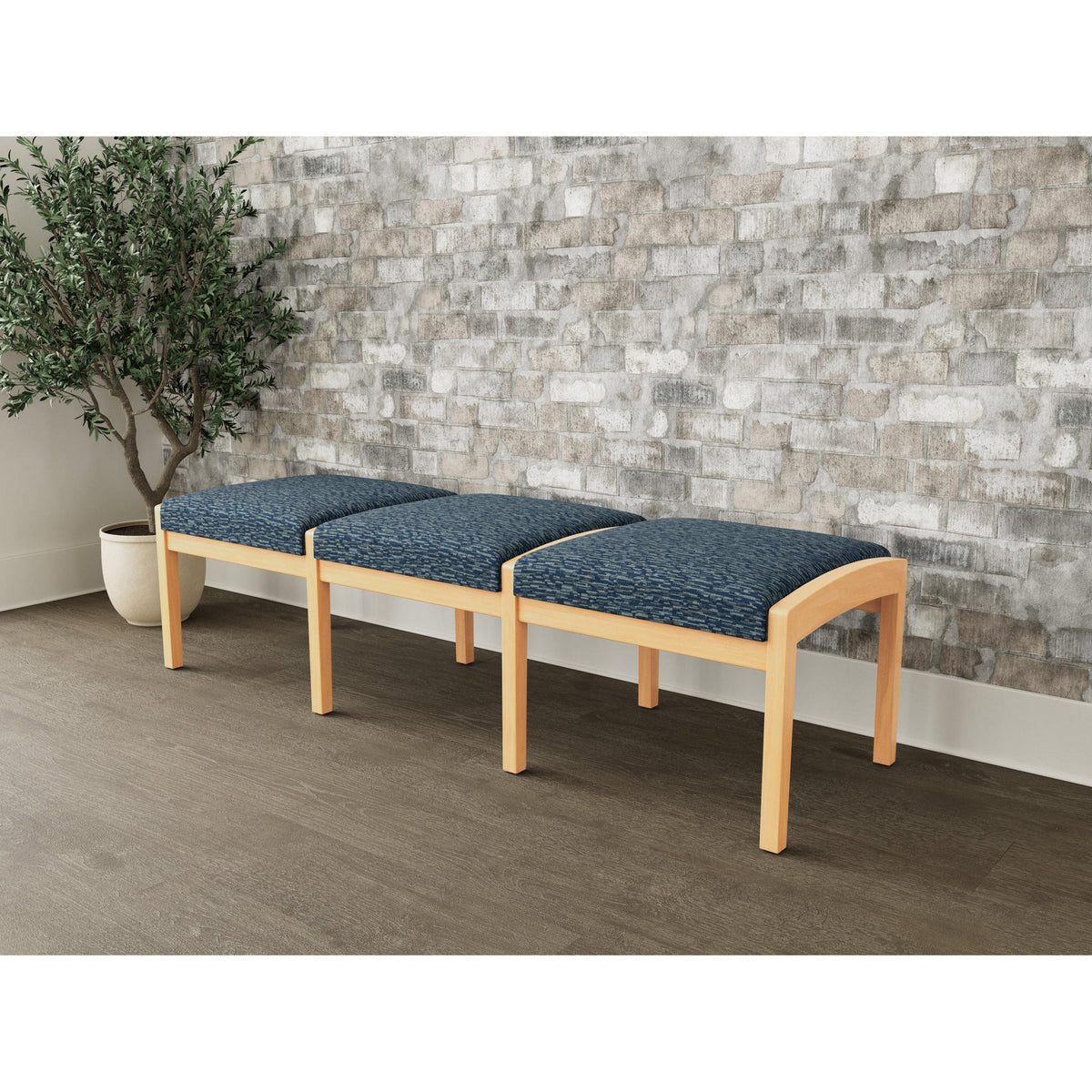 Lenox Wood Waiting Reception 3 Seat Bench Wood Frame