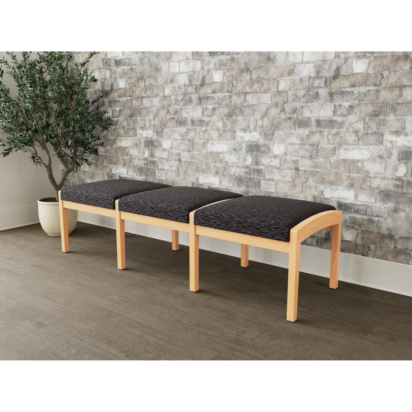 Lenox Wood Waiting Reception 3 Seat Bench Wood Frame