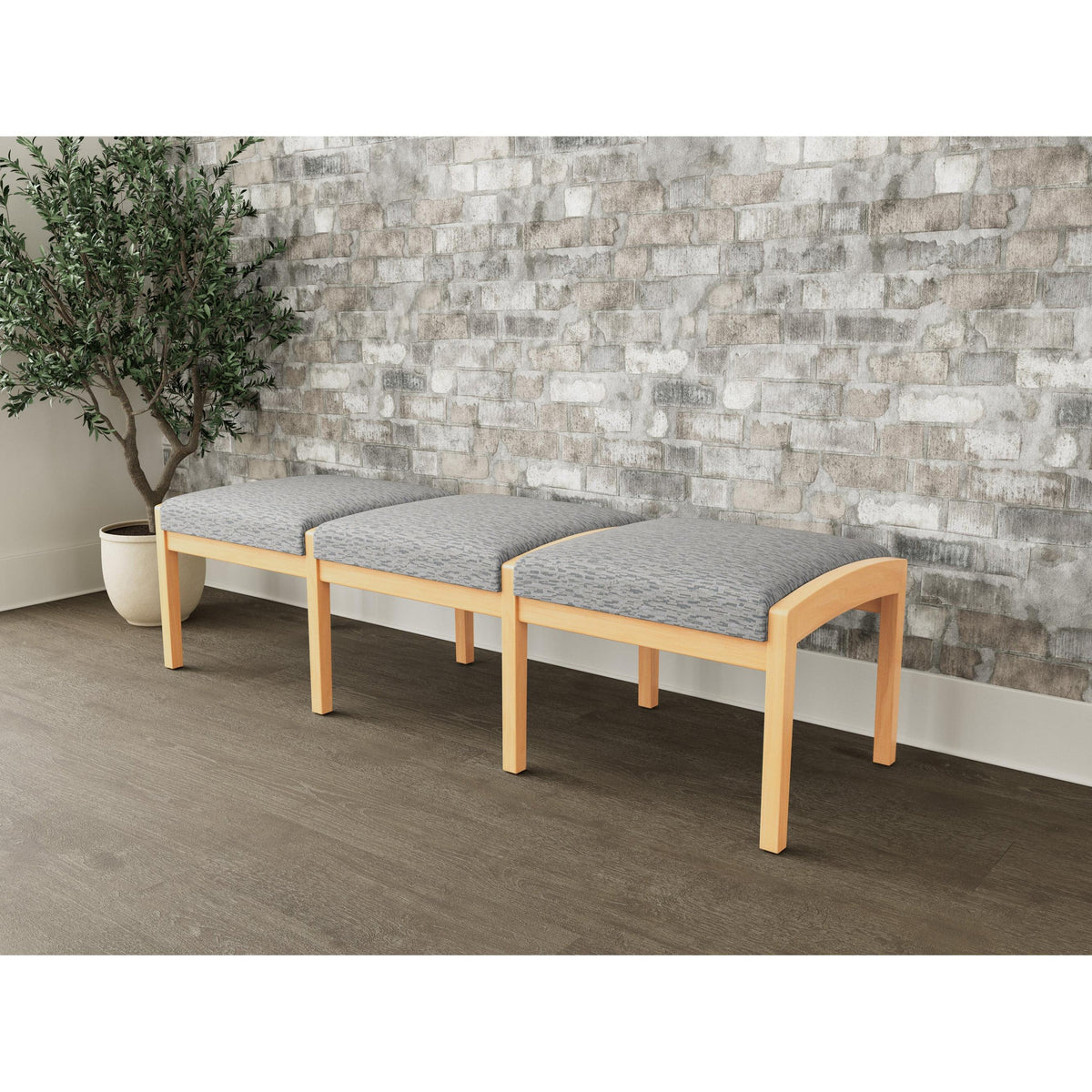 Lenox Wood Waiting Reception 3 Seat Bench Wood Frame