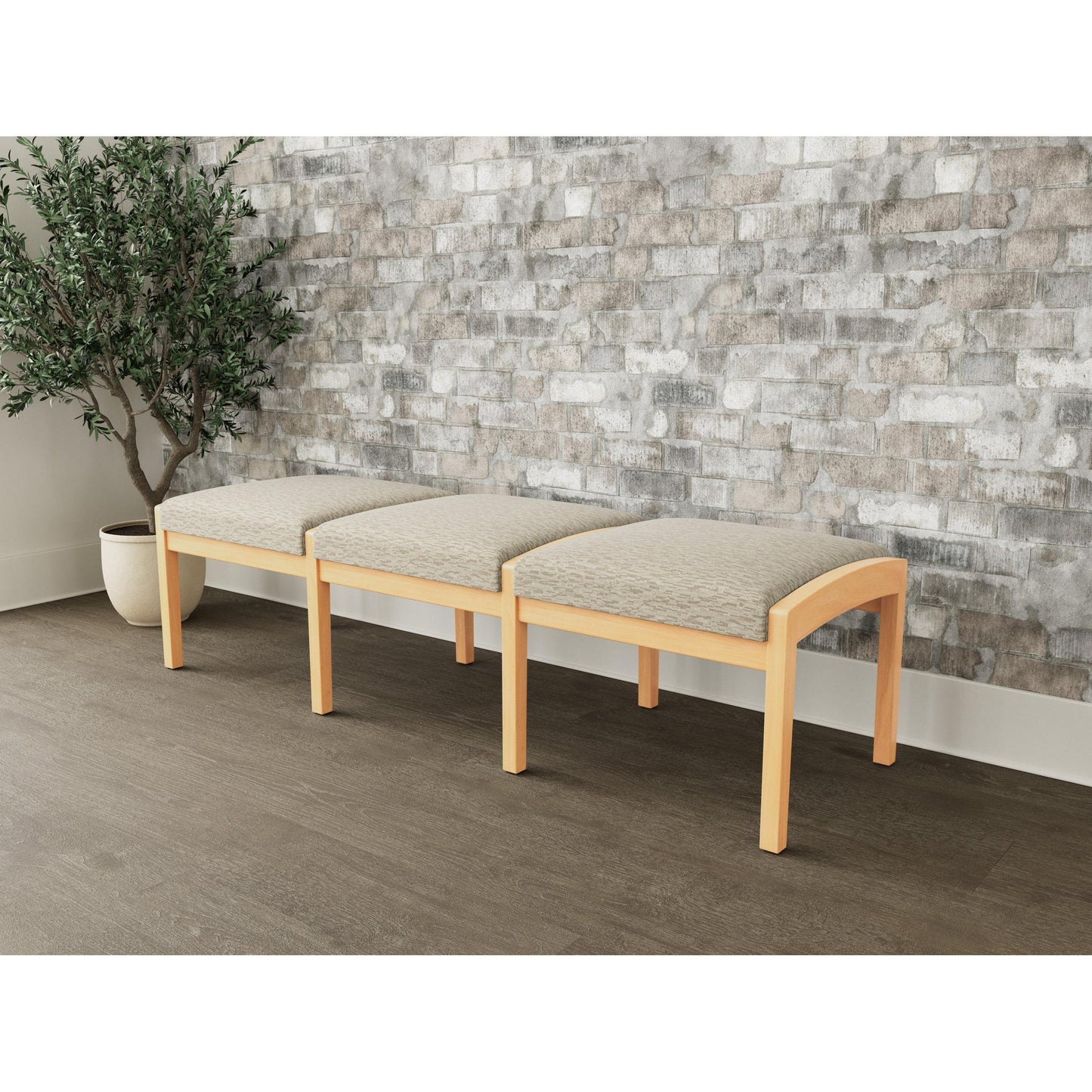 Lenox Wood Waiting Reception 3 Seat Bench Wood Frame