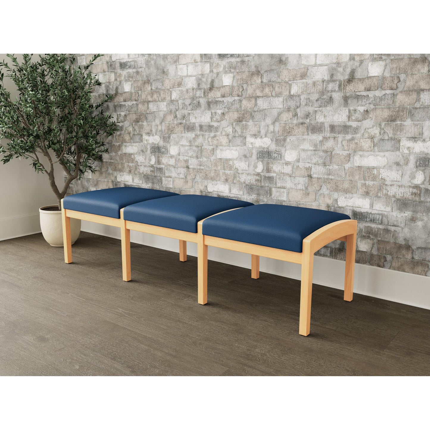 Lenox Wood Waiting Reception 3 Seat Bench Wood Frame