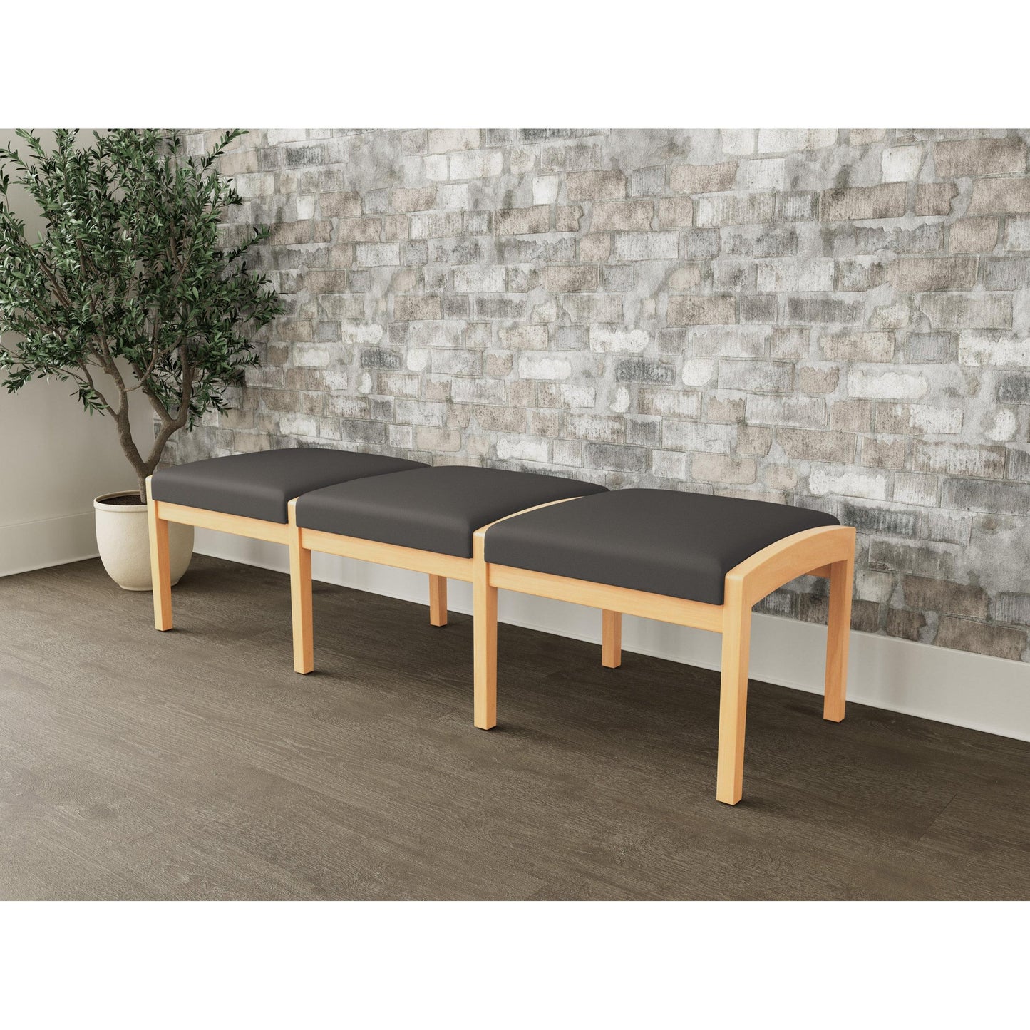 Lenox Wood Waiting Reception 3 Seat Bench Wood Frame