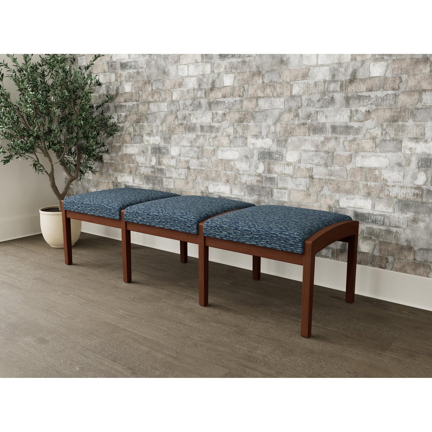 Lenox Wood Waiting Reception 3 Seat Bench Wood Frame