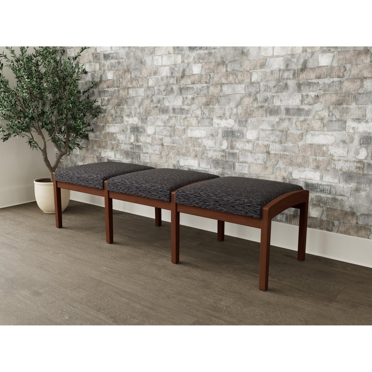 Lenox Wood Waiting Reception 3 Seat Bench Wood Frame