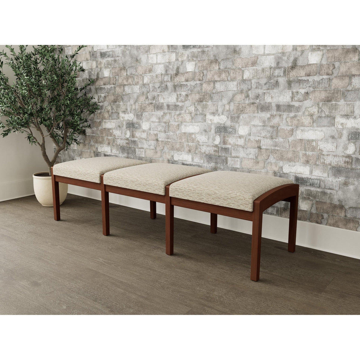Lenox Wood Waiting Reception 3 Seat Bench Wood Frame