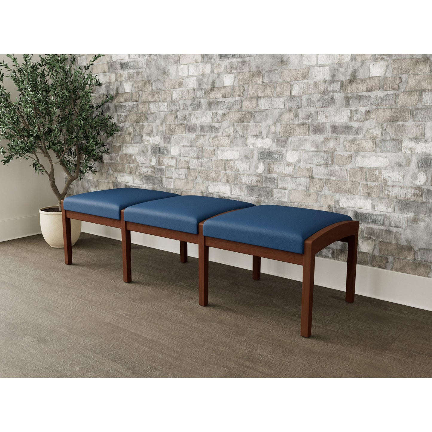 Lenox Wood Waiting Reception 3 Seat Bench Wood Frame
