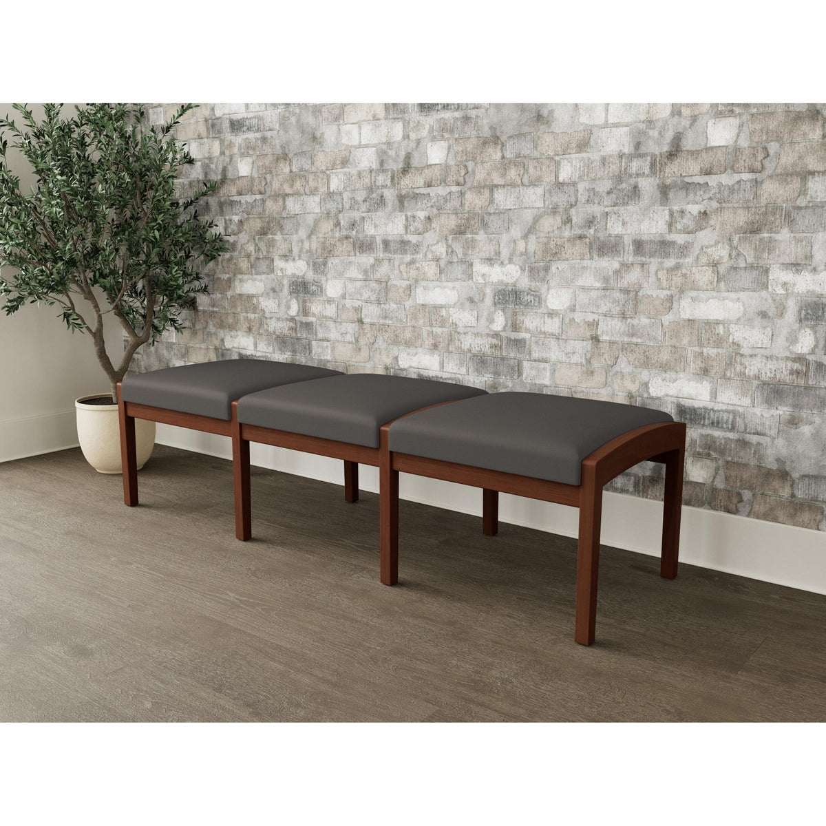 Lenox Wood Waiting Reception 3 Seat Bench Wood Frame