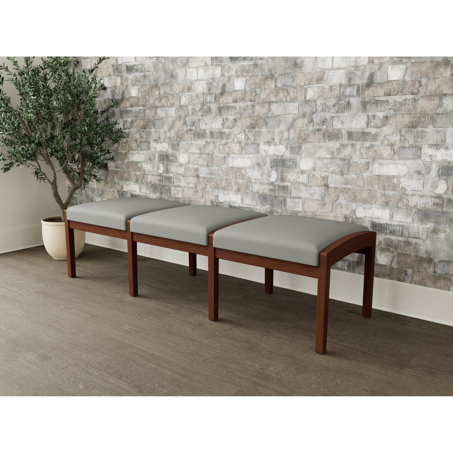 Lenox Wood Waiting Reception 3 Seat Bench Wood Frame