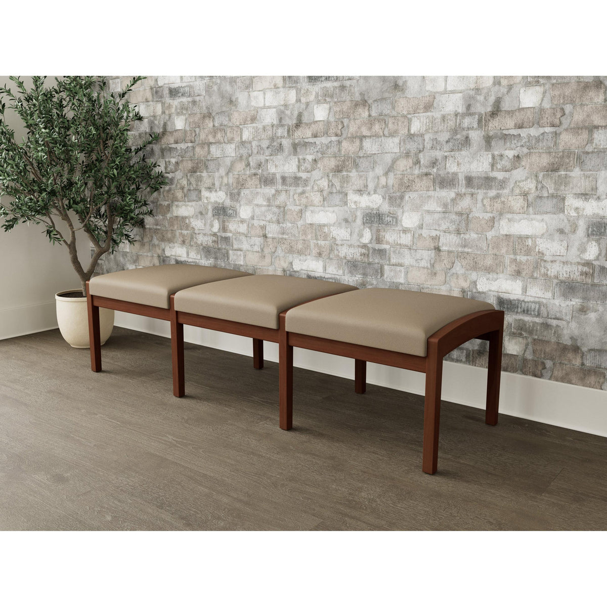 Lenox Wood Waiting Reception 3 Seat Bench Wood Frame
