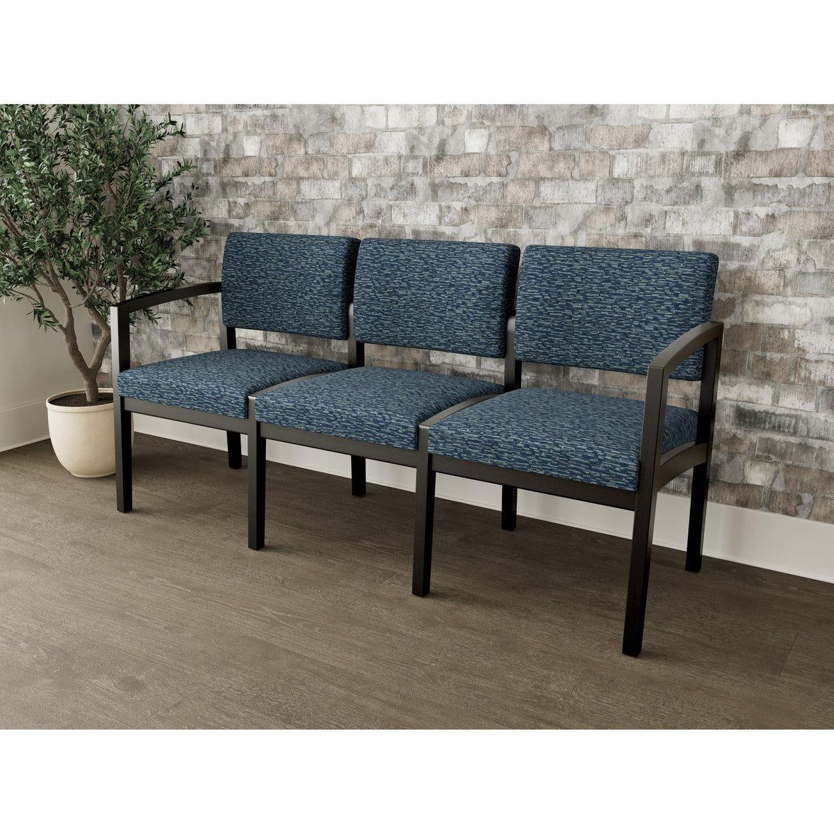 Lenox Wood Waiting Reception 3 Seat Tandem Seating Wood Frame No Center Arms