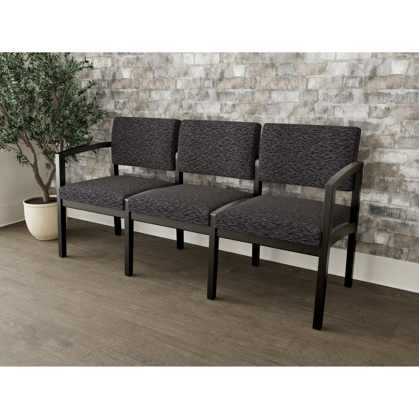 Lenox Wood Waiting Reception 3 Seat Tandem Seating Wood Frame No Center Arms