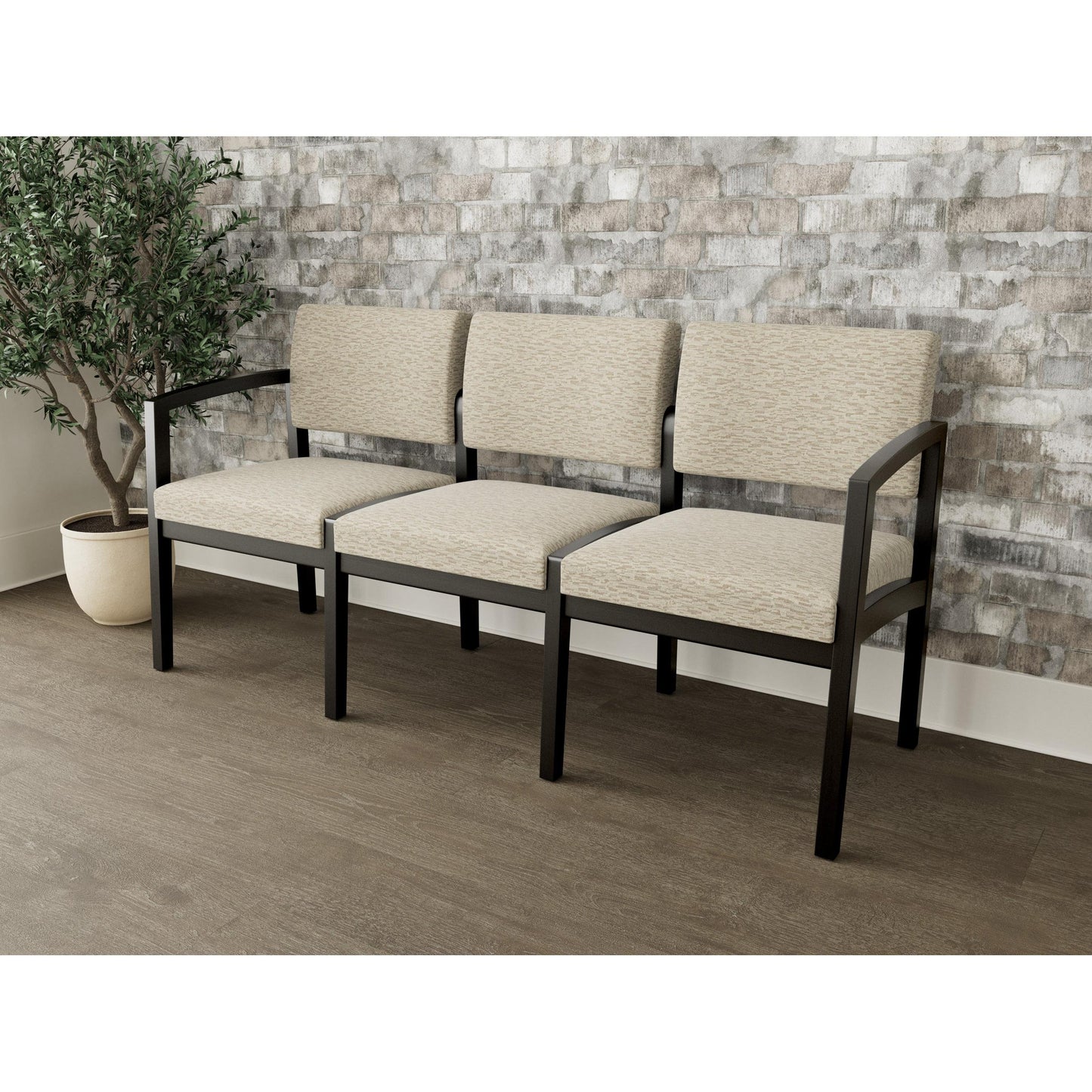 Lenox Wood Waiting Reception 3 Seat Tandem Seating Wood Frame No Center Arms