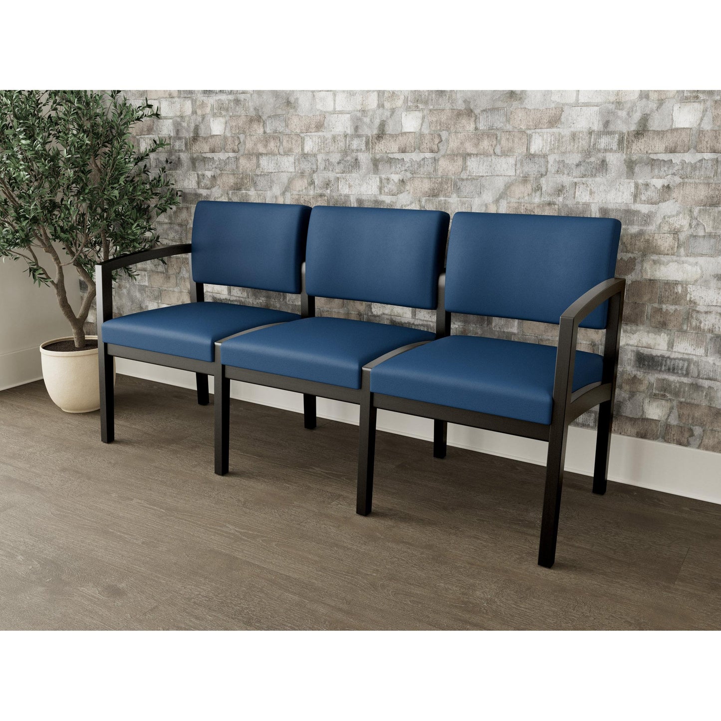 Lenox Wood Waiting Reception 3 Seat Tandem Seating Wood Frame No Center Arms