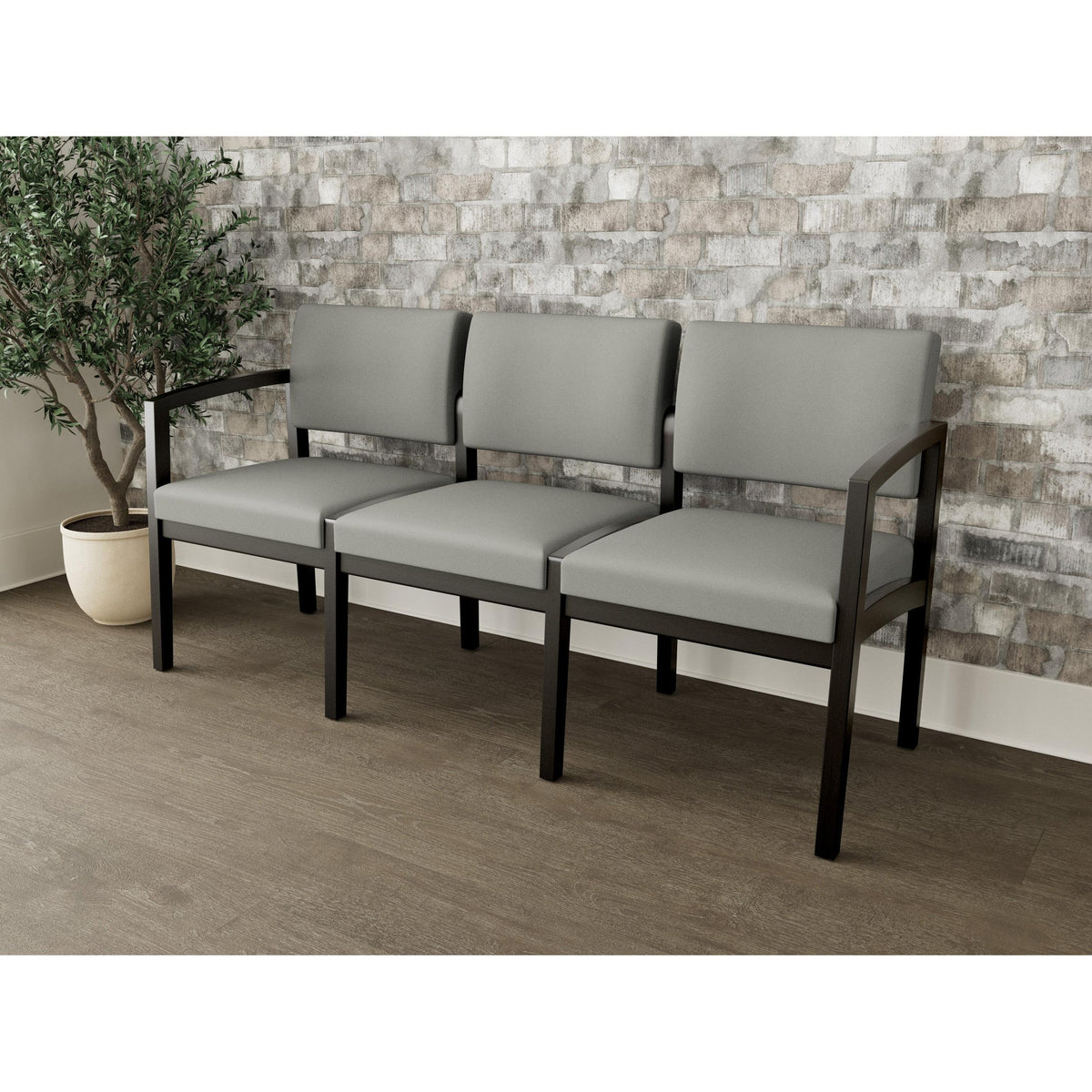 Lenox Wood Waiting Reception 3 Seat Tandem Seating Wood Frame No Center Arms