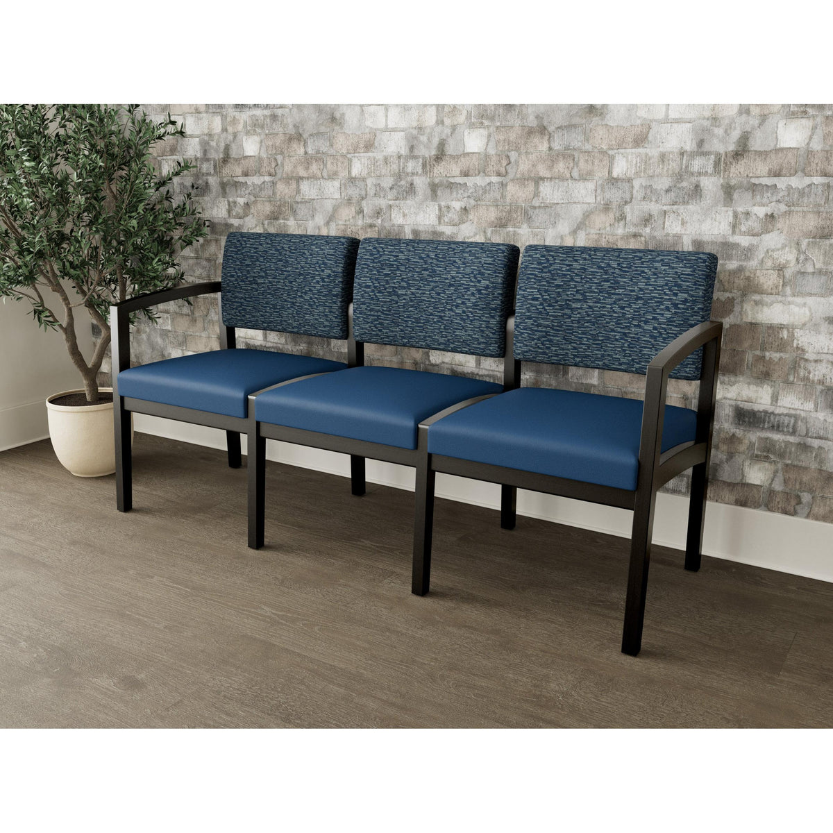 Lenox Wood Waiting Reception 3 Seat Tandem Seating Wood Frame No Center Arms
