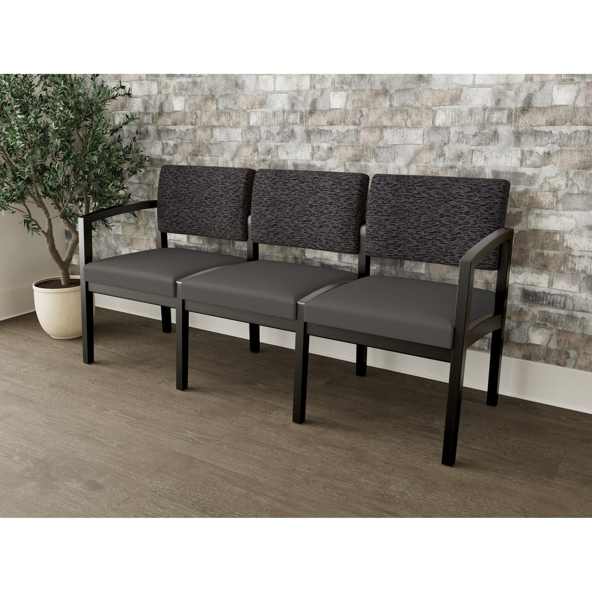 Lenox Wood Waiting Reception 3 Seat Tandem Seating Wood Frame No Center Arms