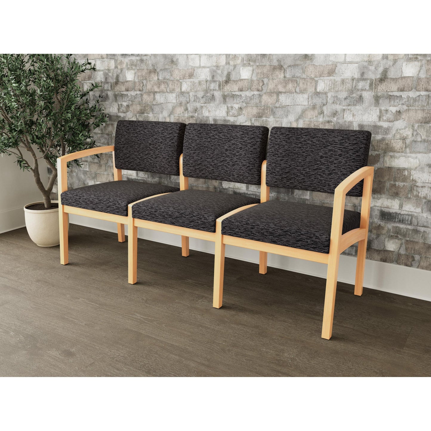 Lenox Wood Waiting Reception 3 Seat Tandem Seating Wood Frame No Center Arms