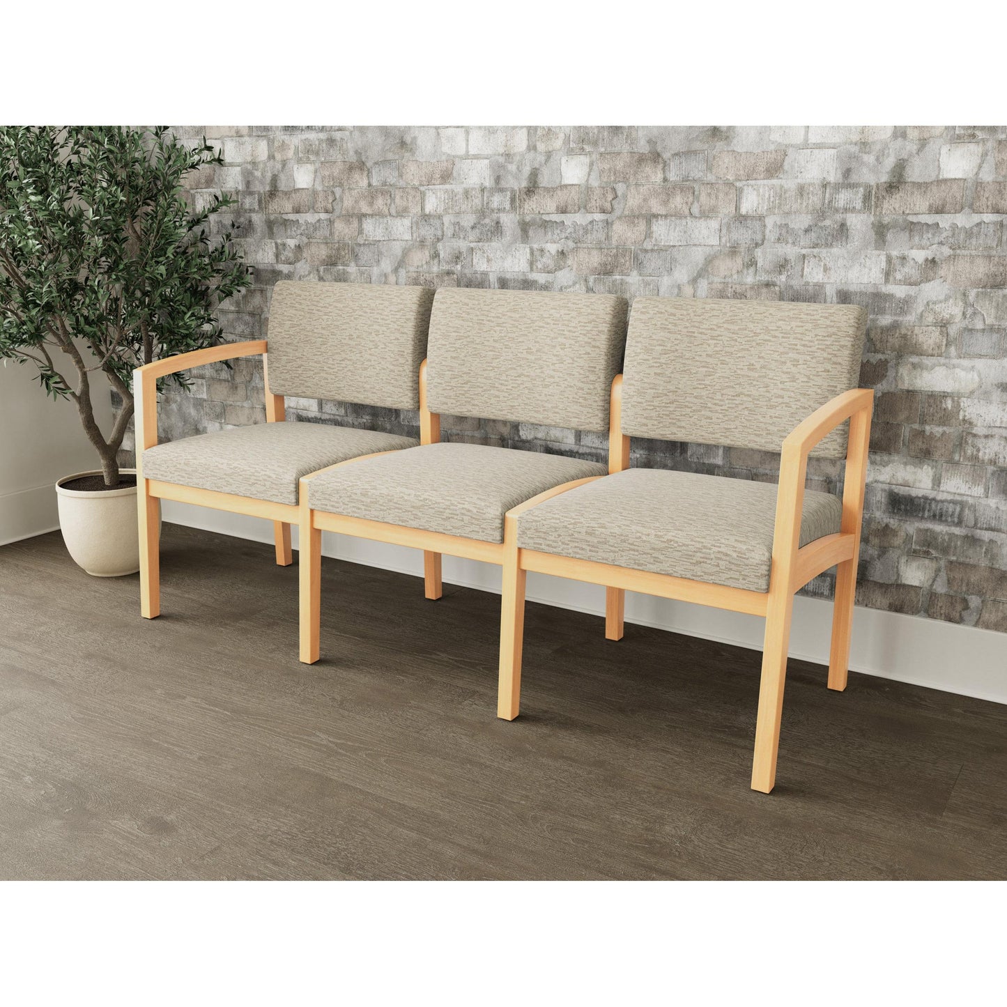 Lenox Wood Waiting Reception 3 Seat Tandem Seating Wood Frame No Center Arms